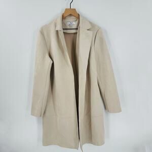Magaschoni Long Coat Women’s Size L Beige Tan Open Front Minimalist Jacket